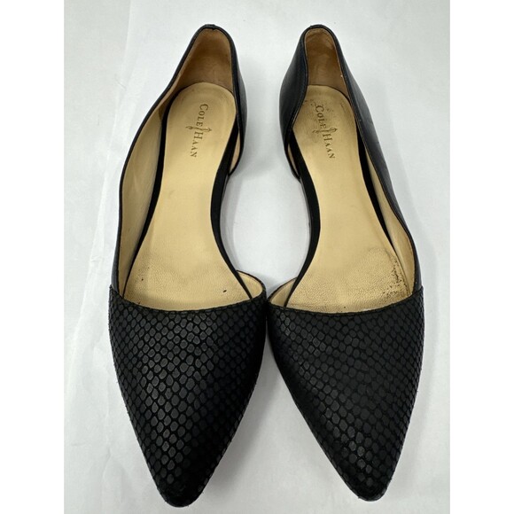Cole Haan Amalia Black Snake Pointed Skimmer Slip on Flats 8 B - Picture 1 of 13